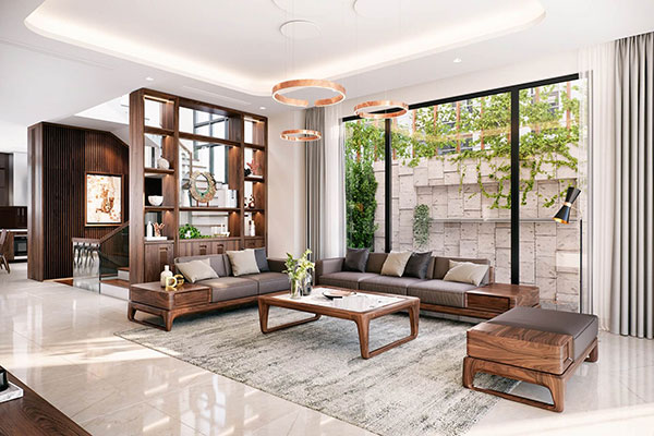 Mẫu ghế sofa gỗ óc chó hot