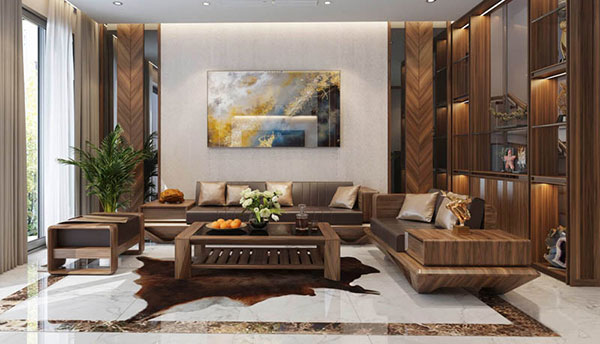 Mẫu ghế sofa gỗ óc chó nổi bật