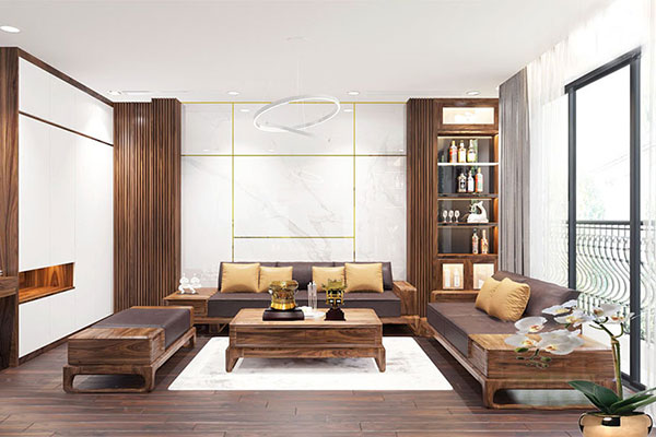 Mẫu ghế sofa gỗ óc chó siêu hot