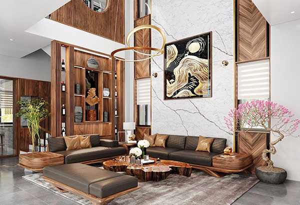 Mẫu ghế sofa gỗ óc chó siêu nổi bật