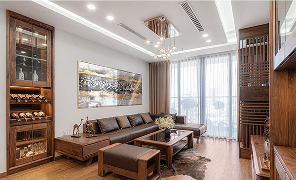 Mẫu sofa gỗ óc chó nổi bật